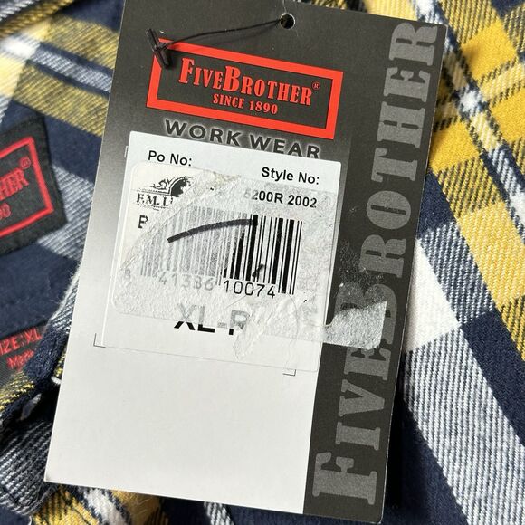 Five Brother Flannel Shirt Men XL Blue Yellow Plaid 5200 Long Sleeve Button Up - Picture 11 of 12